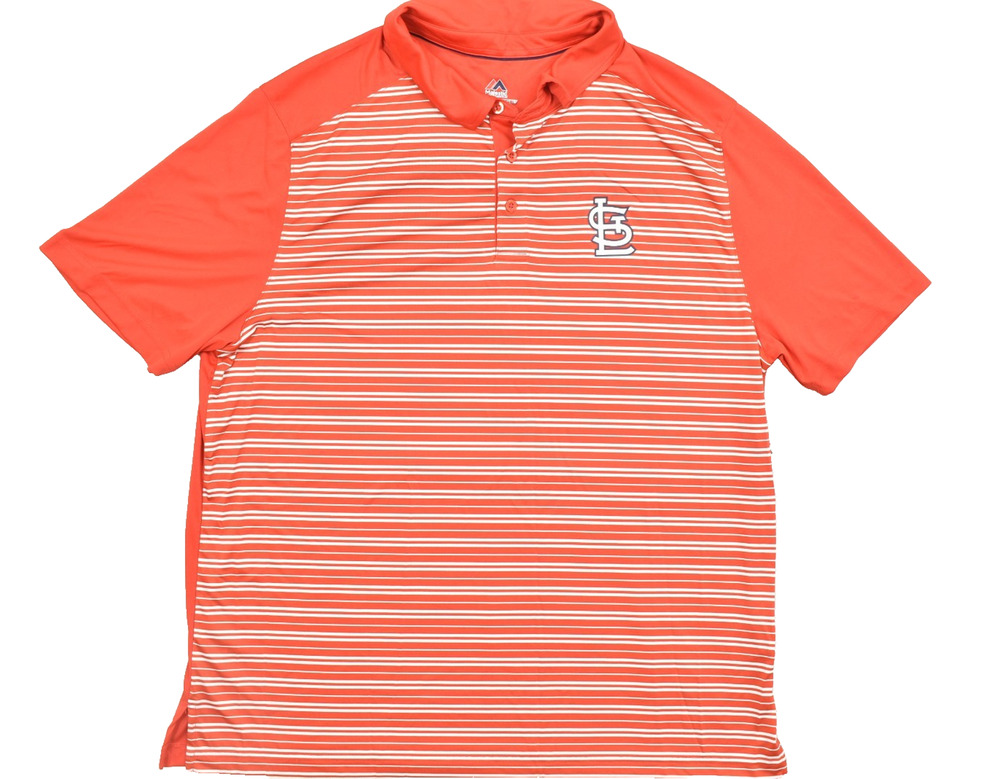 Majestic St. Louis Cardinals Polo Shirt Mens XXL Red White Striped Cool Base MLB